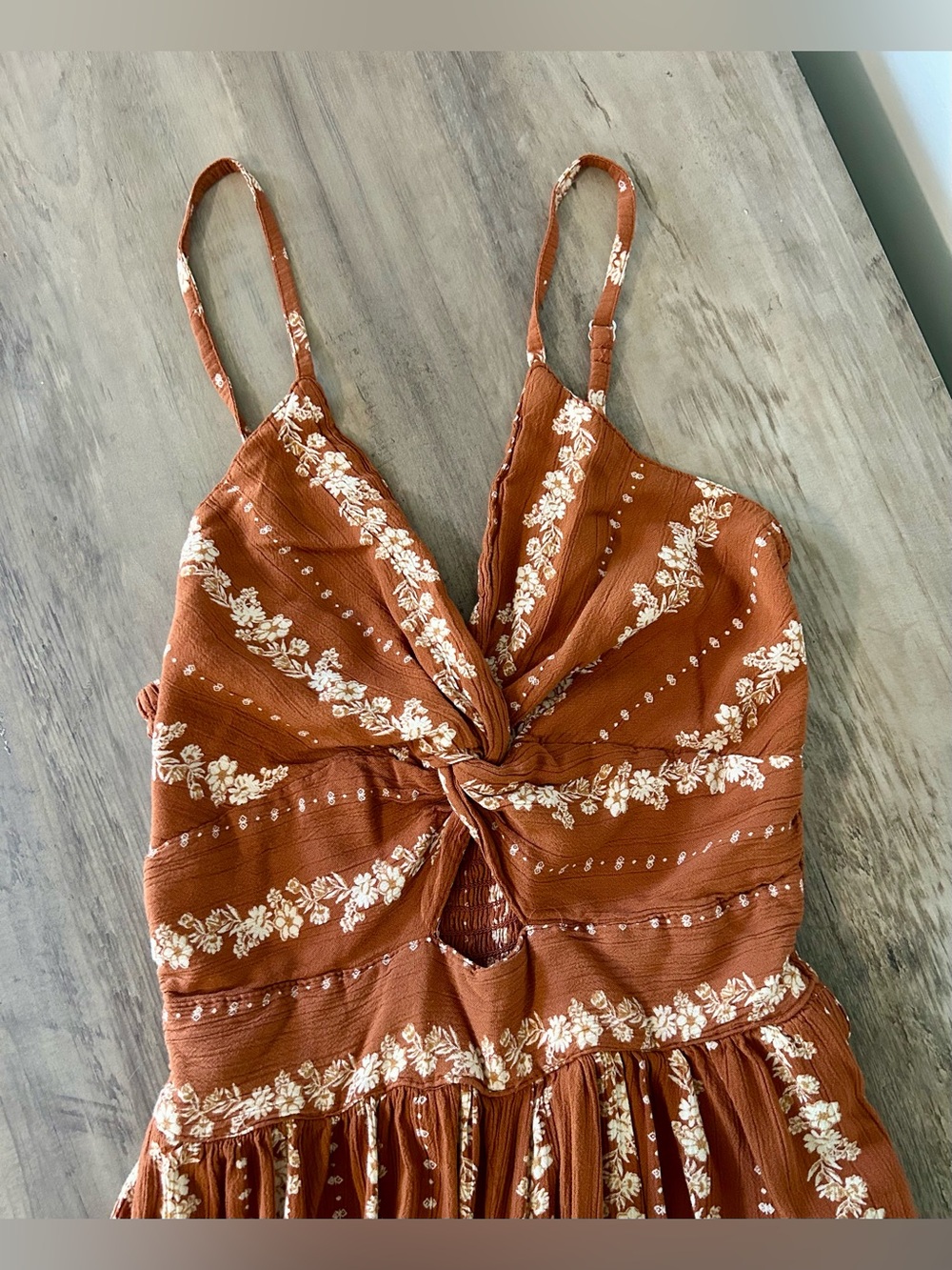 Angie Rust Floral Stripe Wide-Leg Jumpsuit - Picture 5 of 5